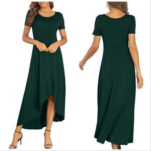 AYIFU High-Low Maxi T-Shirt Dress in Deep Green - XL